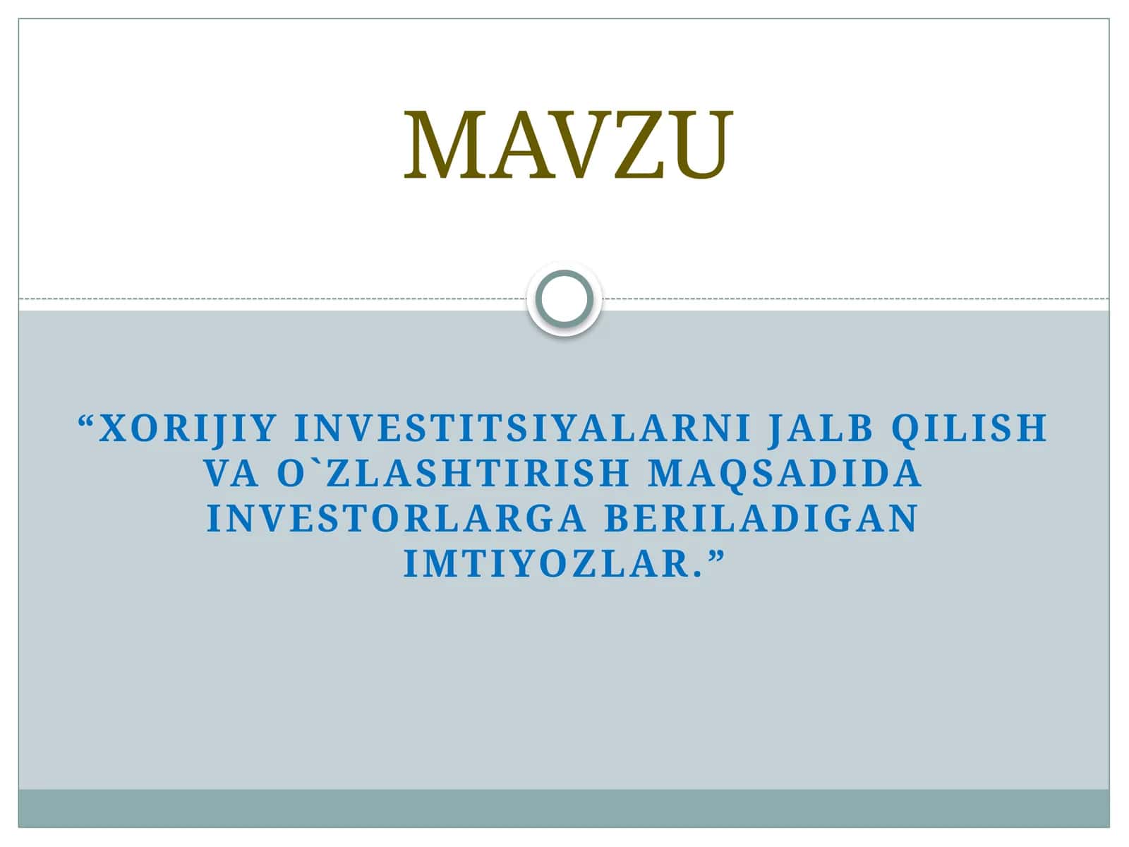 Xorijiy investitsiyalarni jalb qilish va o`zlashtirish maqsadida investorlarga beriladigan imtiyozlar 1