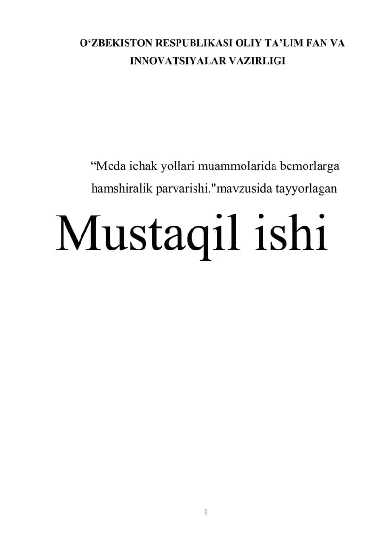 Meda ichak yollari muammolarida bemorlarga hamshiralik parvarishi 1