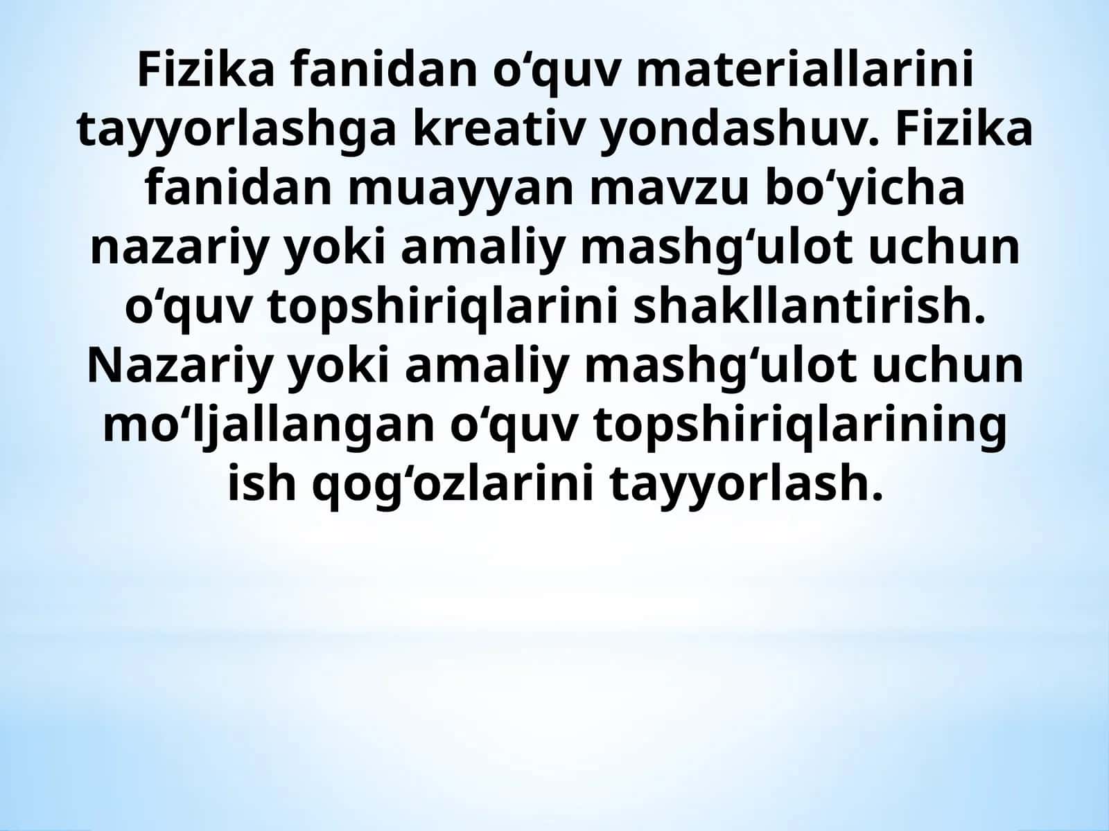 Fizika fanidan o‘quv materiallarini tayyorlashga kreativ yondashuv 1