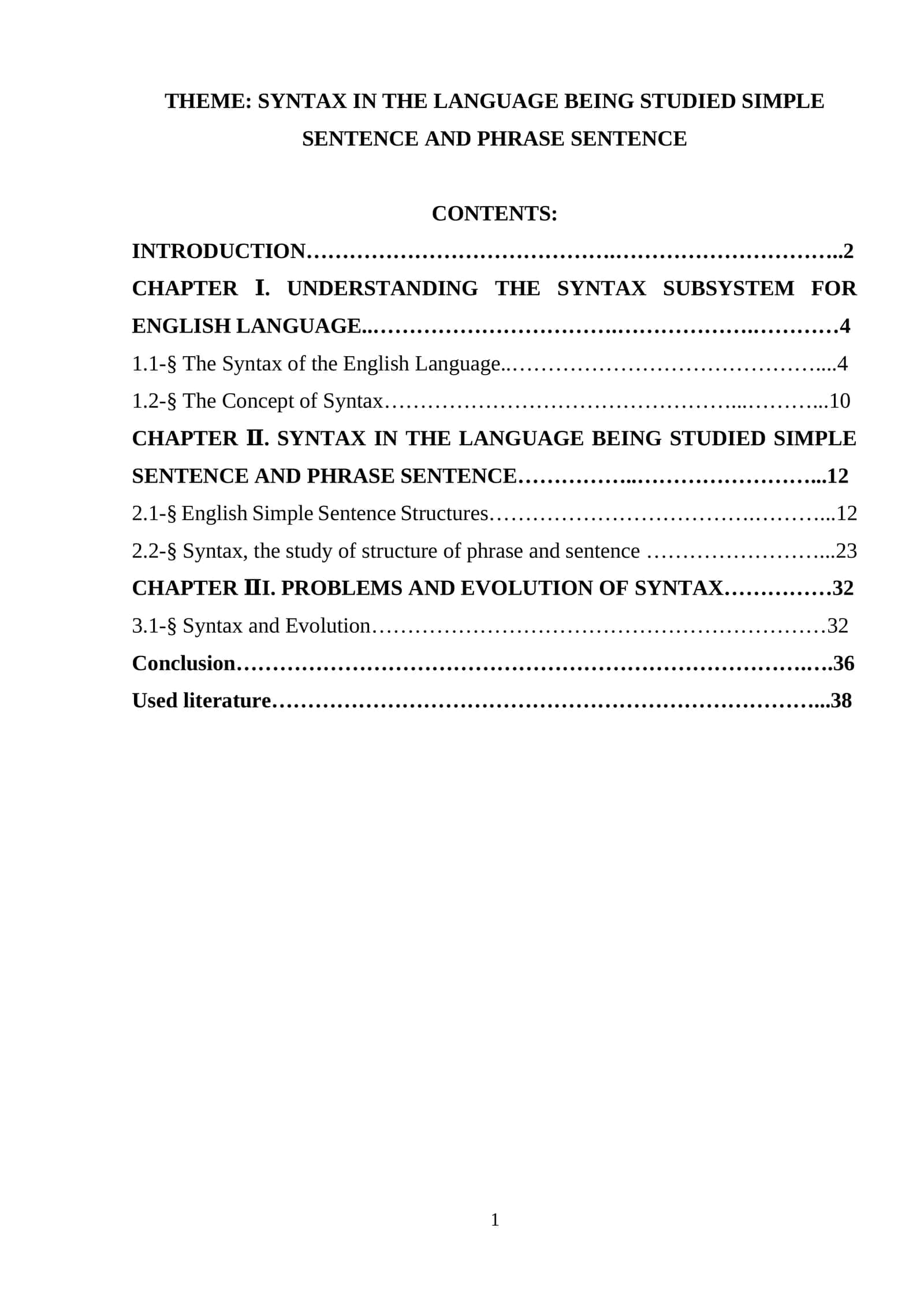 SYNTAX IN THE LANGUAGE BEING STUDIED SIMPLE SENTENCE AND PHRASE SENTENCE 1