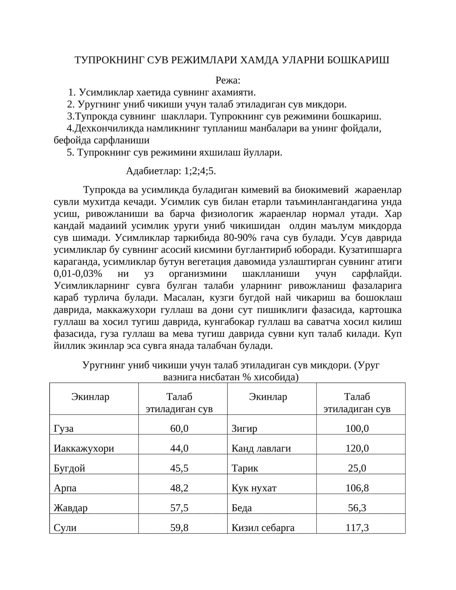 Тупрокнинг Сув Режимлари Хамда Уларни Бошкариш 1