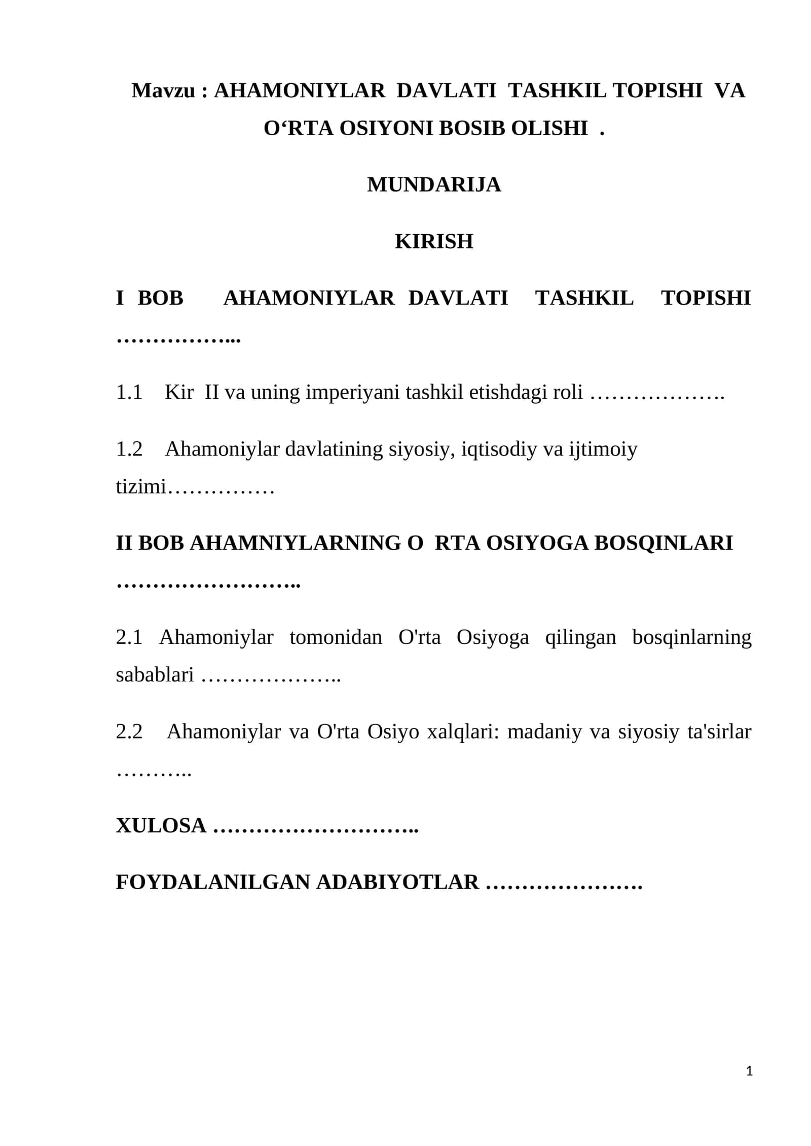 AHAMONIYLAR DAVLATI TASHKIL TOPISHI VA O‘RTA OSIYONI BOSIB OLISHI 1