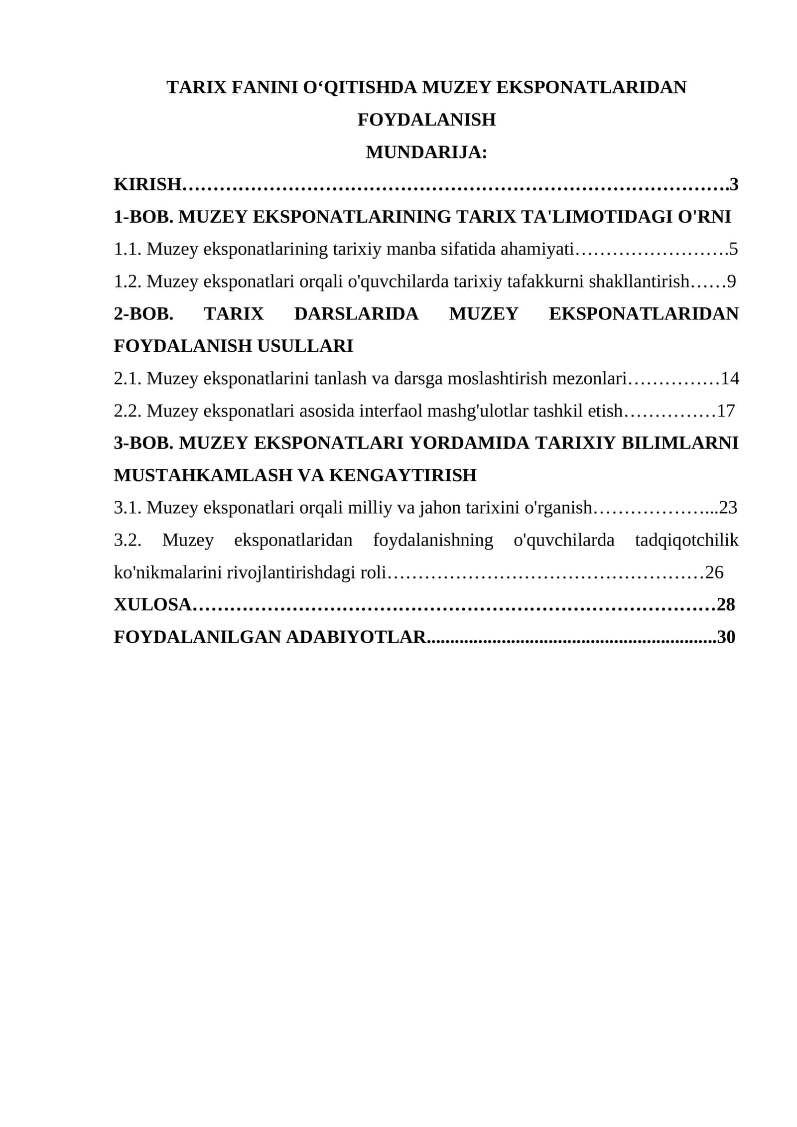 TARIX FANINI O‘QITISHDA MUZEY EKSPONATLARIDAN FOYDALANISH 1