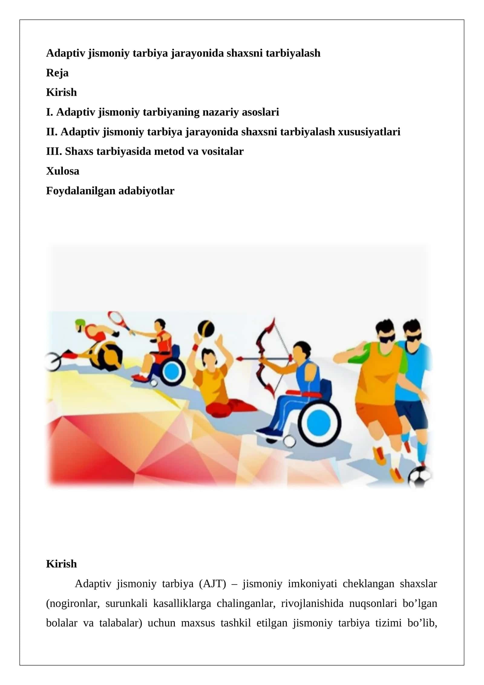 Adaptiv jismoniy tarbiya jarayonida shaxsni tarbiyalash 1