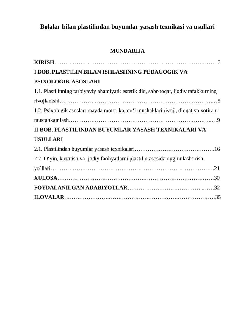 Bolalar bilan plastilindan buyumlar yasash texnikasi va usullari 1