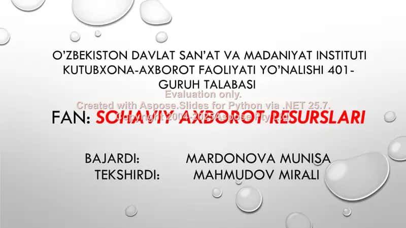 BADIIY ADABIYOT VA ADABIYOTSHUNOSLIKKA OID AXBOROT RESURSLARI 1