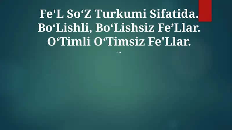 Fe'L SoʻZ Turkumi Sifatida 1
