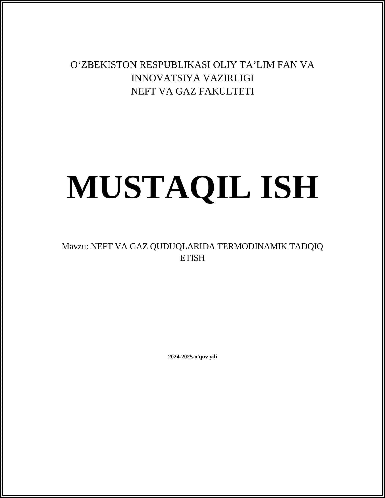 NEFT VA GAZ QUDUQLARIDA TERMODINAMIK TADQIQ ETISH 1