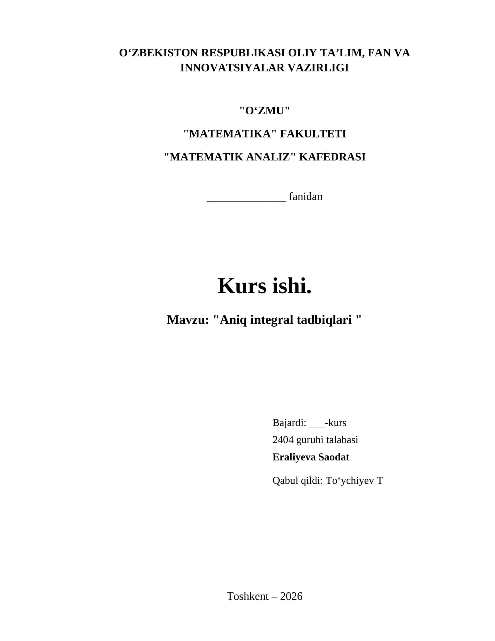 "Aniq integral tadbiqlari " 1