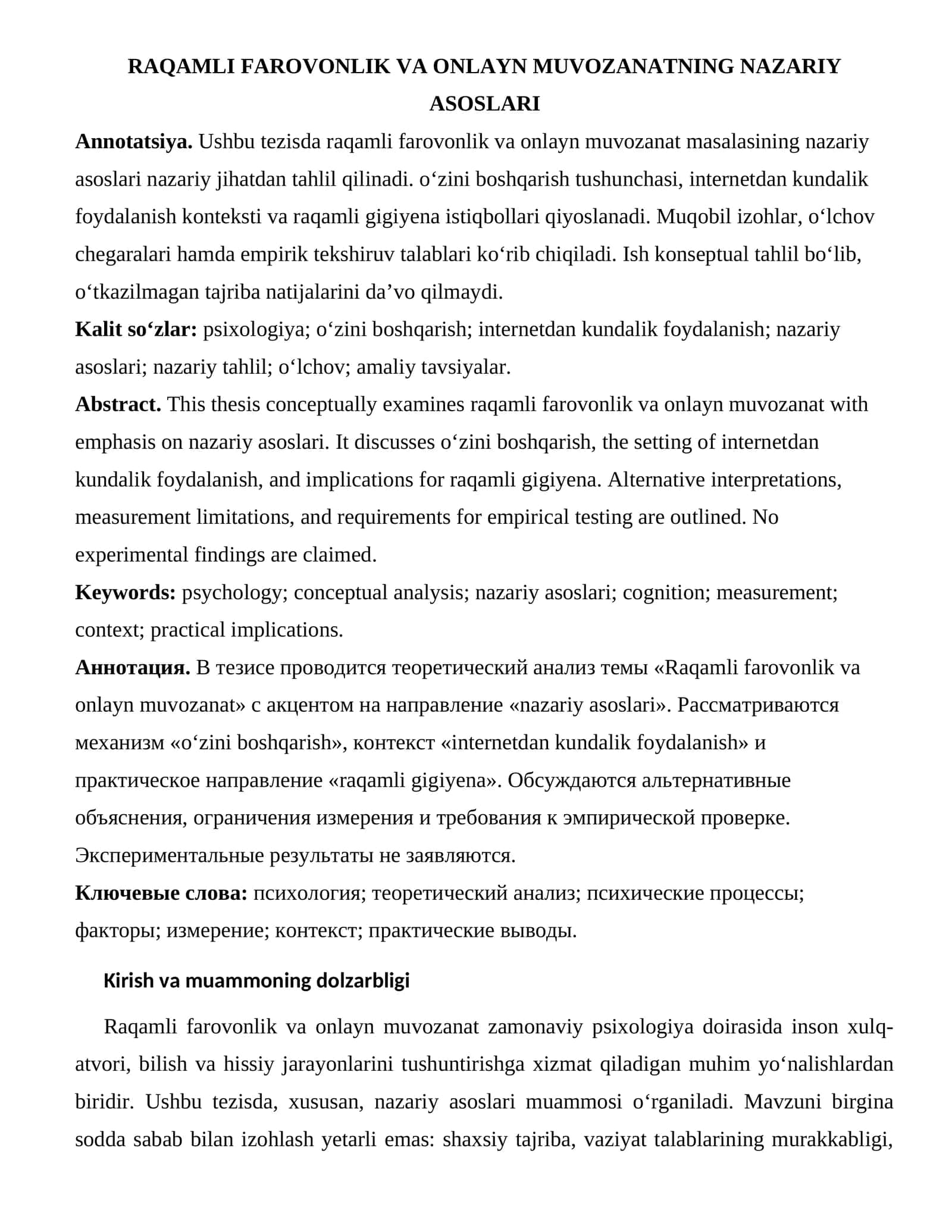 RAQAMLI FAROVONLIK VA ONLAYN MUVOZANATNING NAZARIY ASOSLARI 1