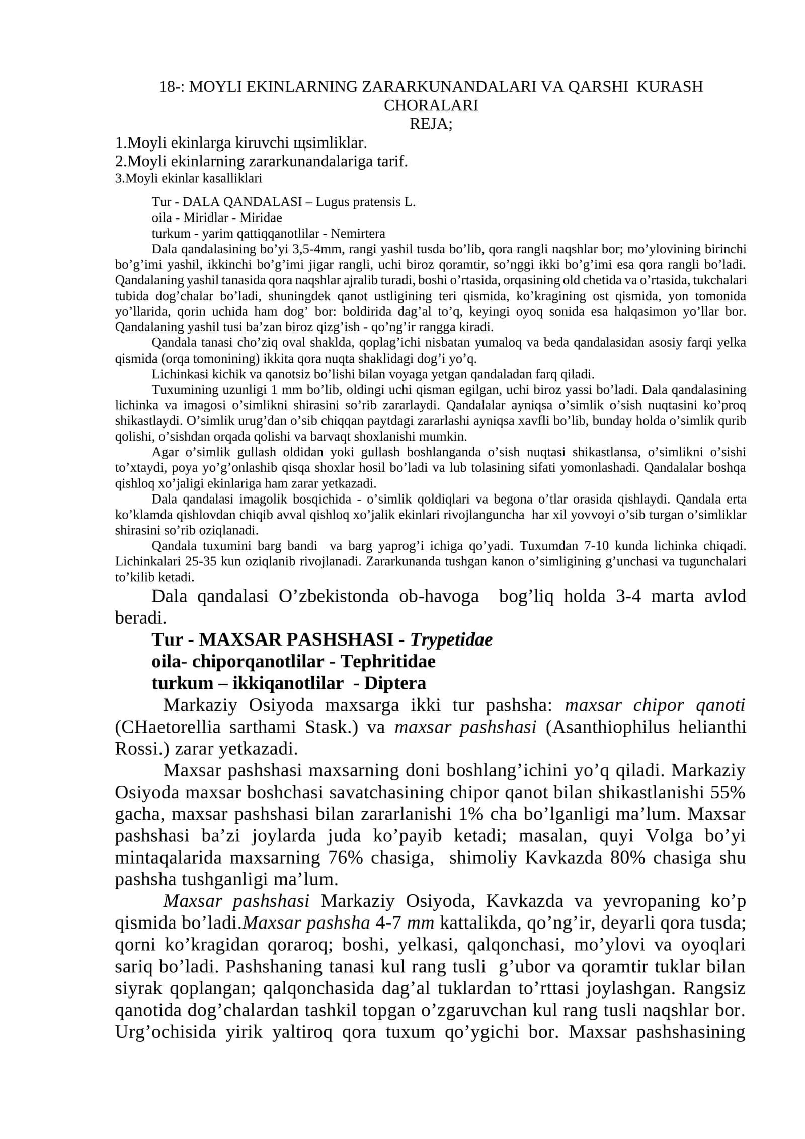 MOYLI EKINLARNING ZARARKUNANDALARI VA QARSHI KURASH CHORALARI 1