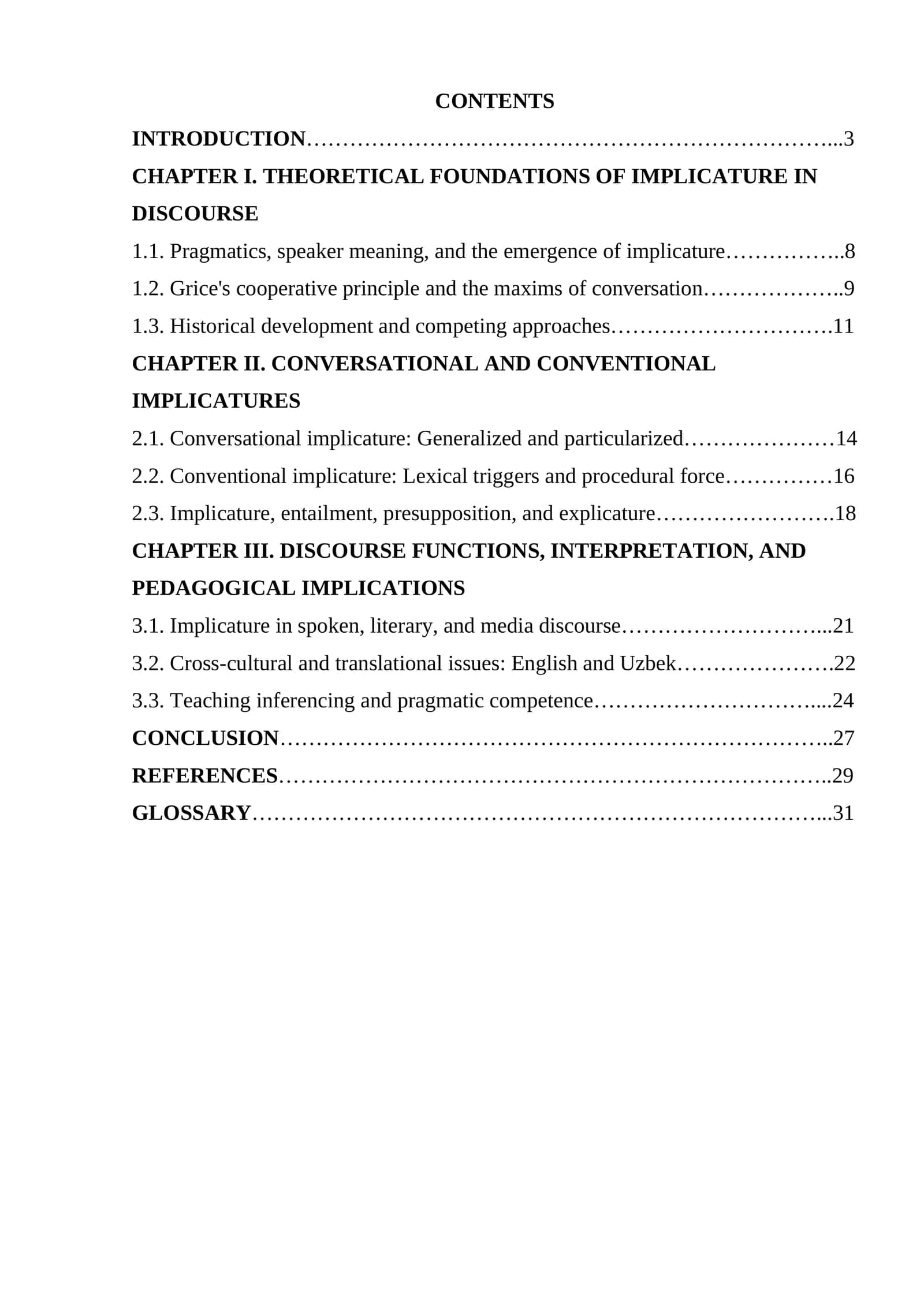 Implicatures of Discourse. Conversational and Conventional Implicatures 1