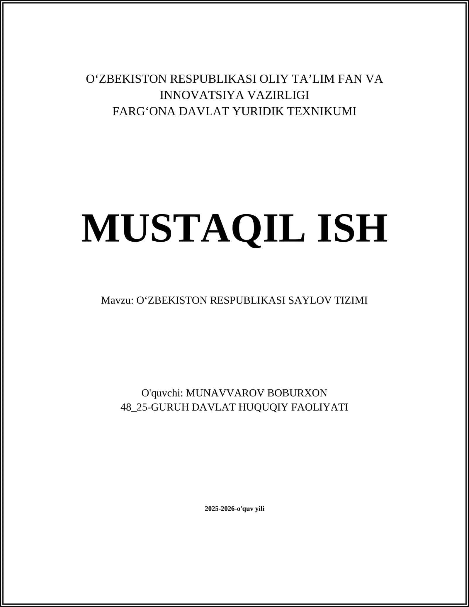 O‘ZBEKISTON RESPUBLIKASI SAYLOV TIZIMI 1