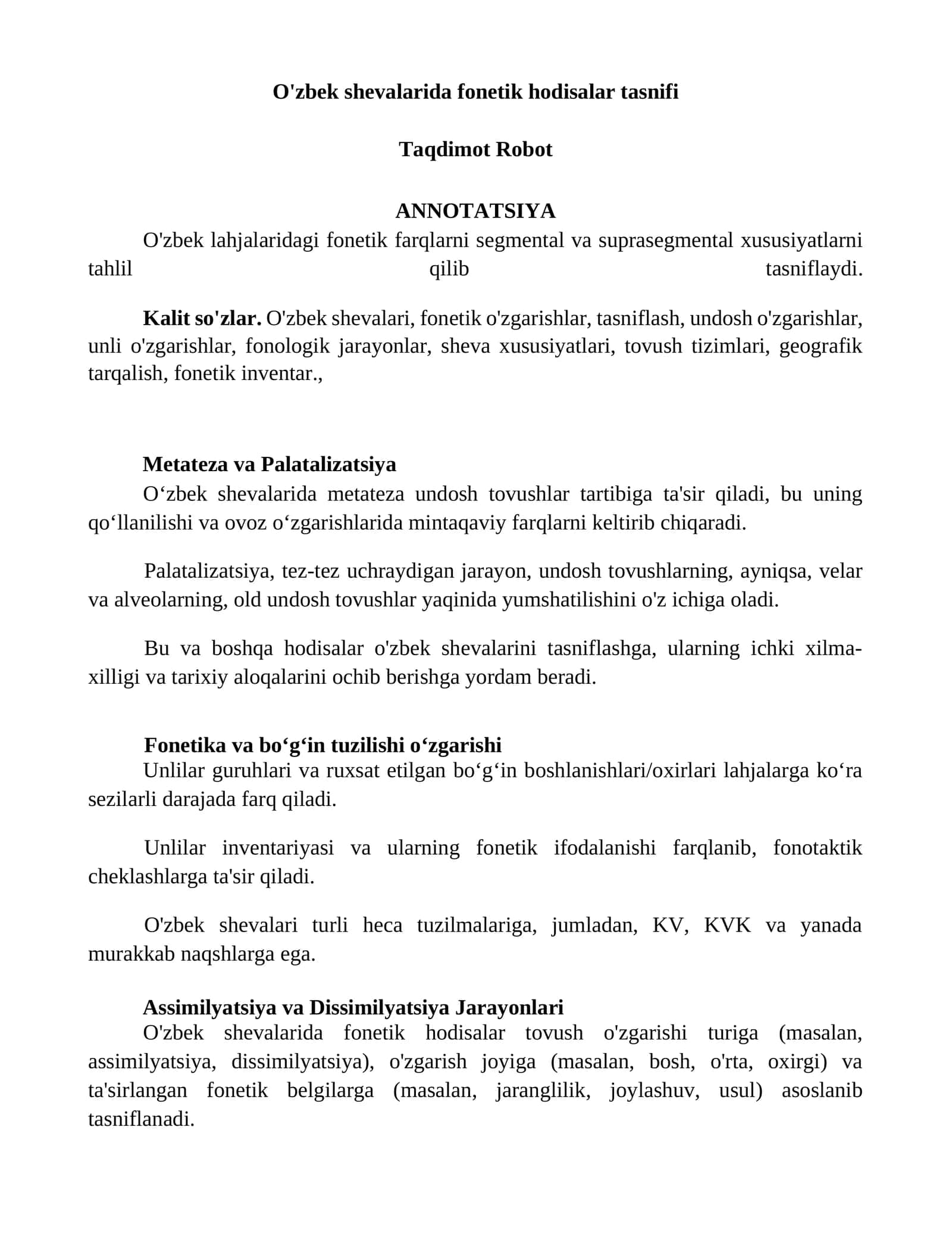 O'zbek shevalarida fonetik hodisalar tasnifi 1