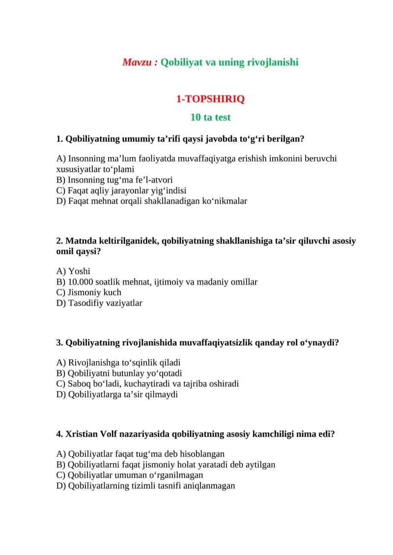 Qobiliyat va uning rivojlanishi 1
