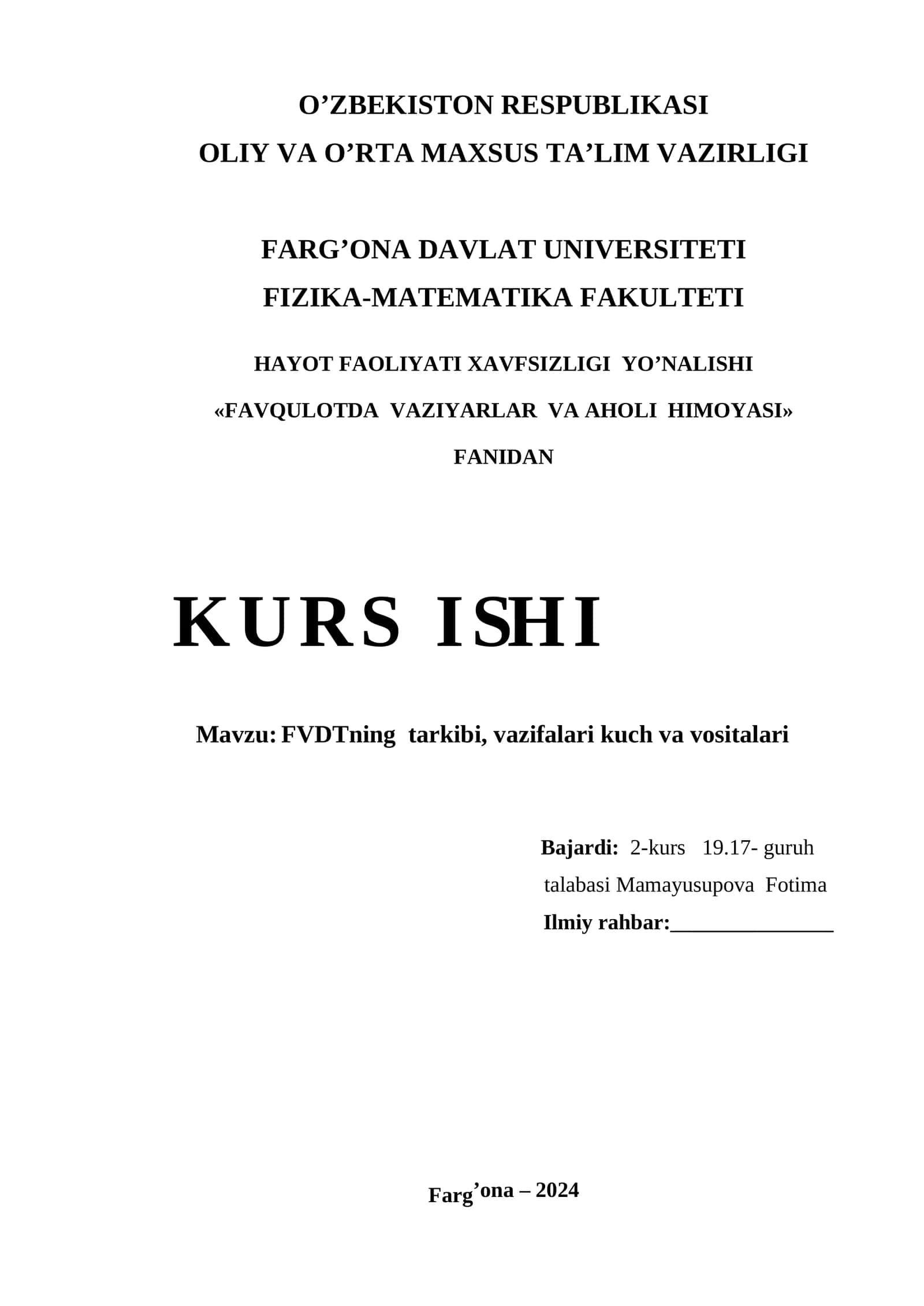FVDTning tarkibi, vazifalari kuch va vositalari 1
