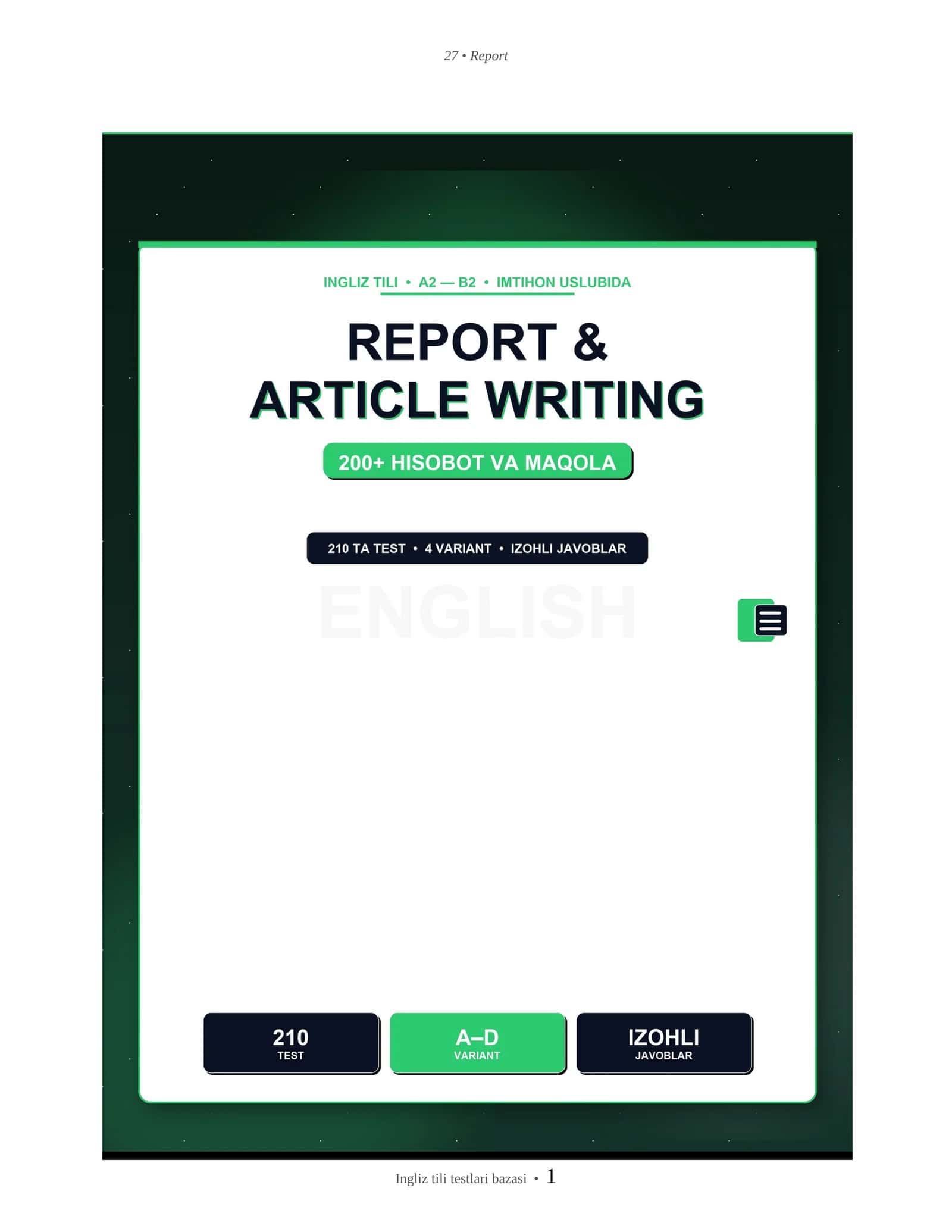 INGLIZ TILI REPORT & ARTICLE WRITING 1