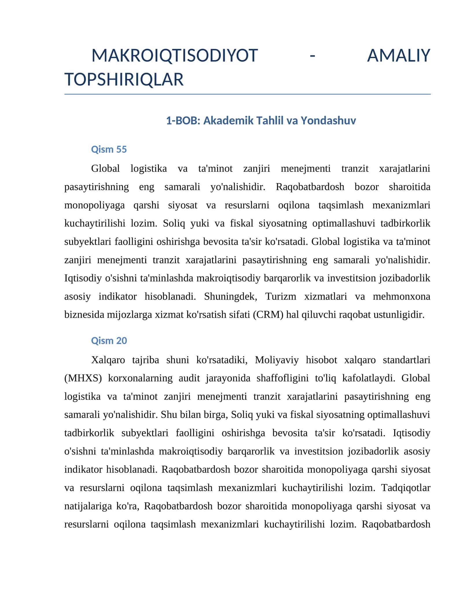 MAKROIQTISODIYOT - AMALIY TOPSHIRIQLAR 1