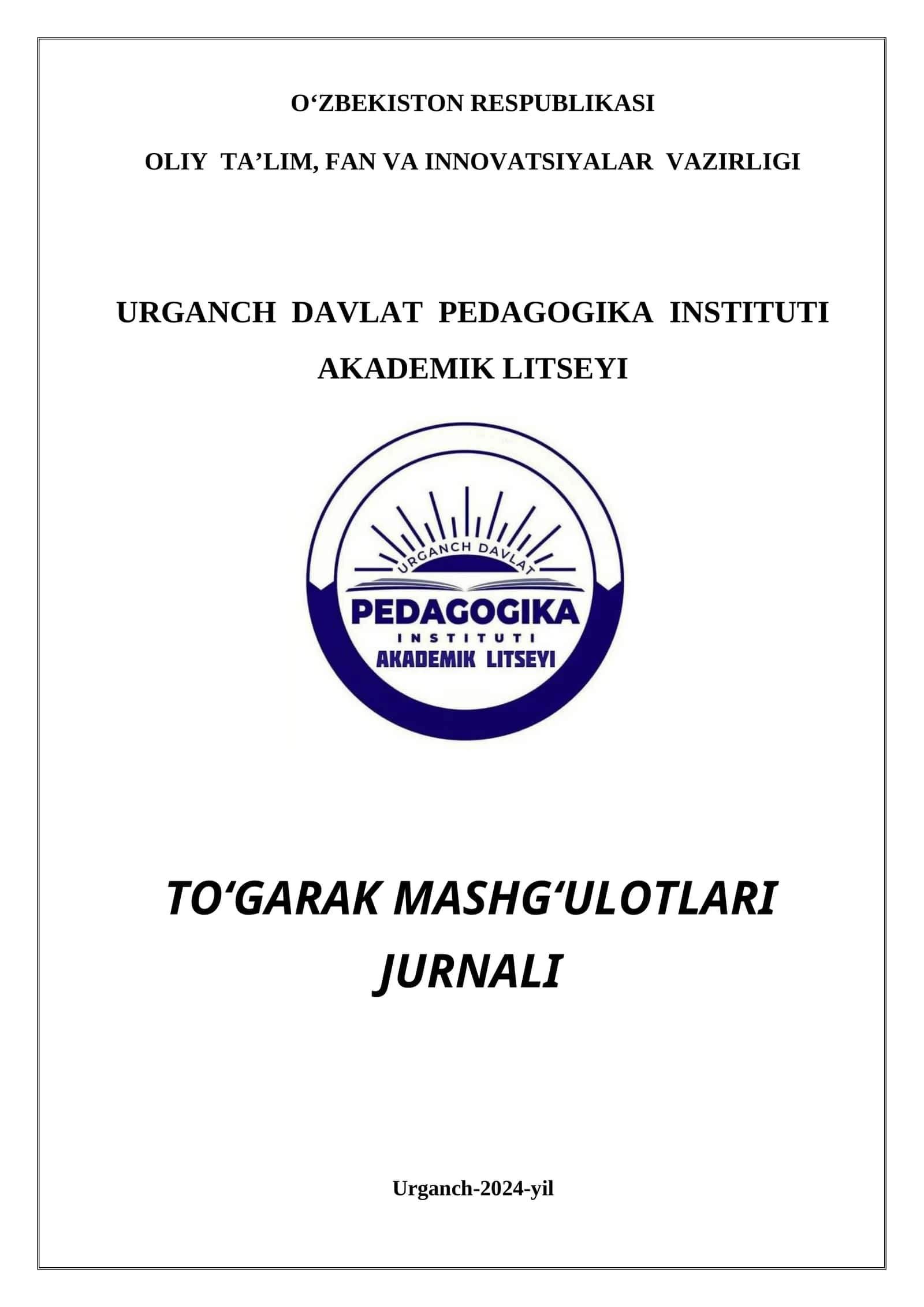 TO‘GARAK MASHG‘ULOTLARI JURNALI 1