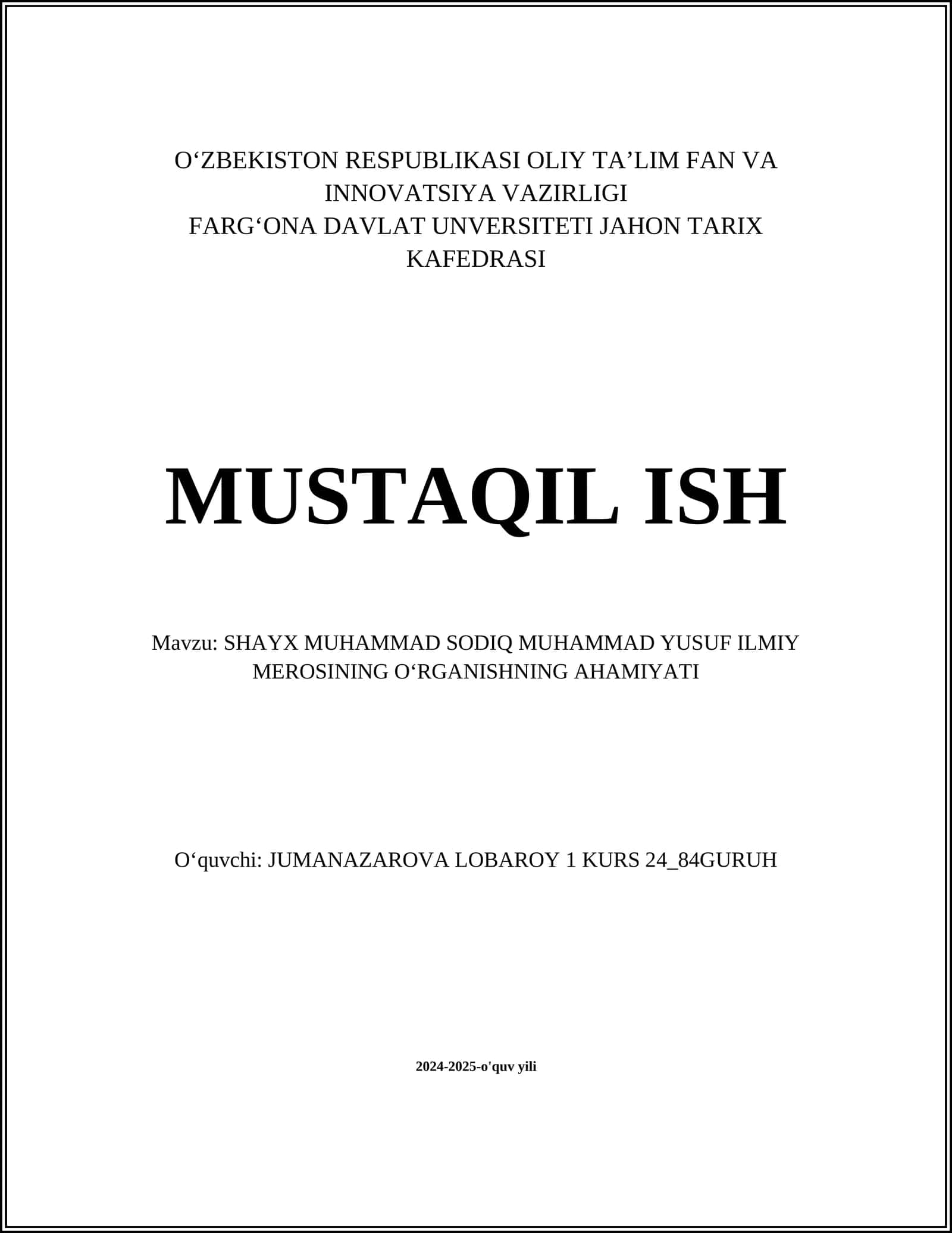 SHAYX MUHAMMAD SODIQ MUHAMMAD YUSUF ILMIY MEROSI 1