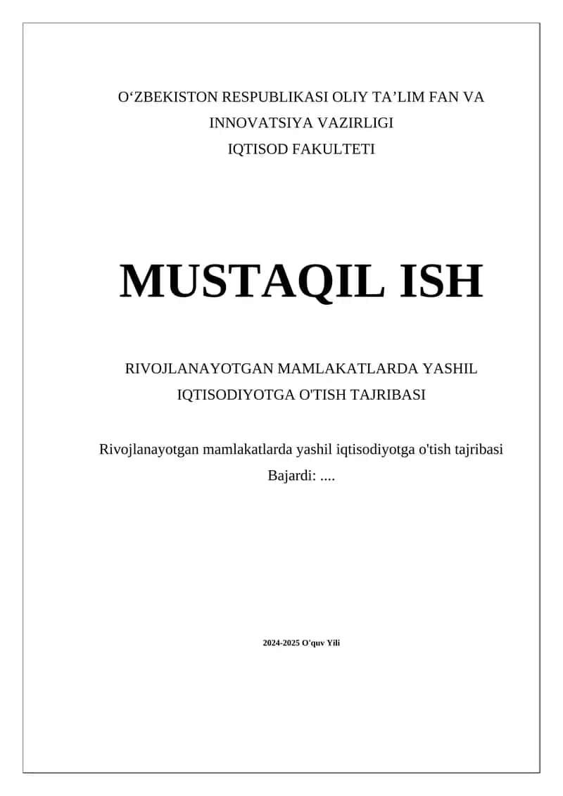 Yashil iqtisodiyotga o'tish tajribasi 1