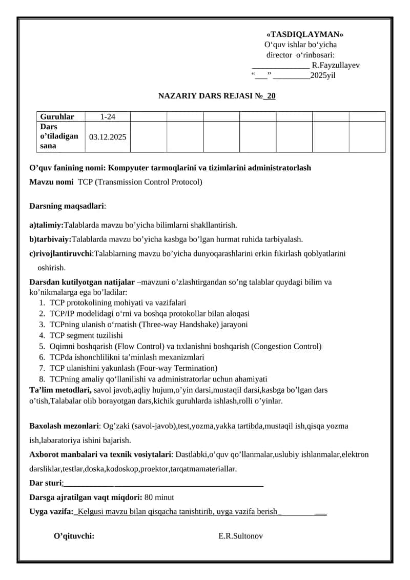 Kompyuter tarmoqlarini va tizimlarini administratorlash 1