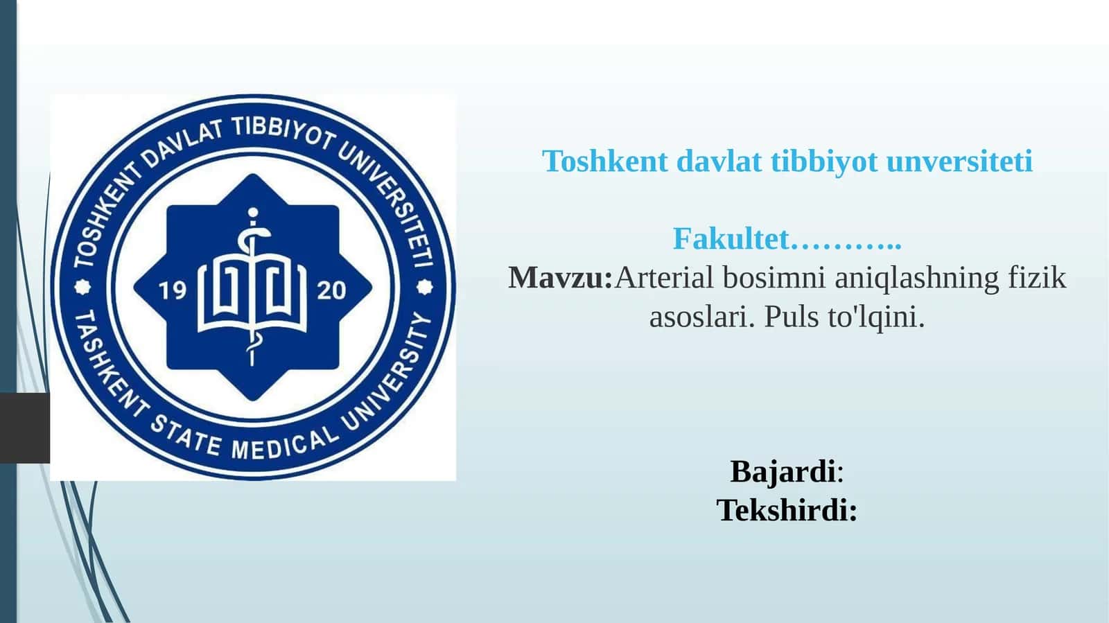 Arterial bosimni aniqlashning fizika asoslari va pulsto'lqini 1