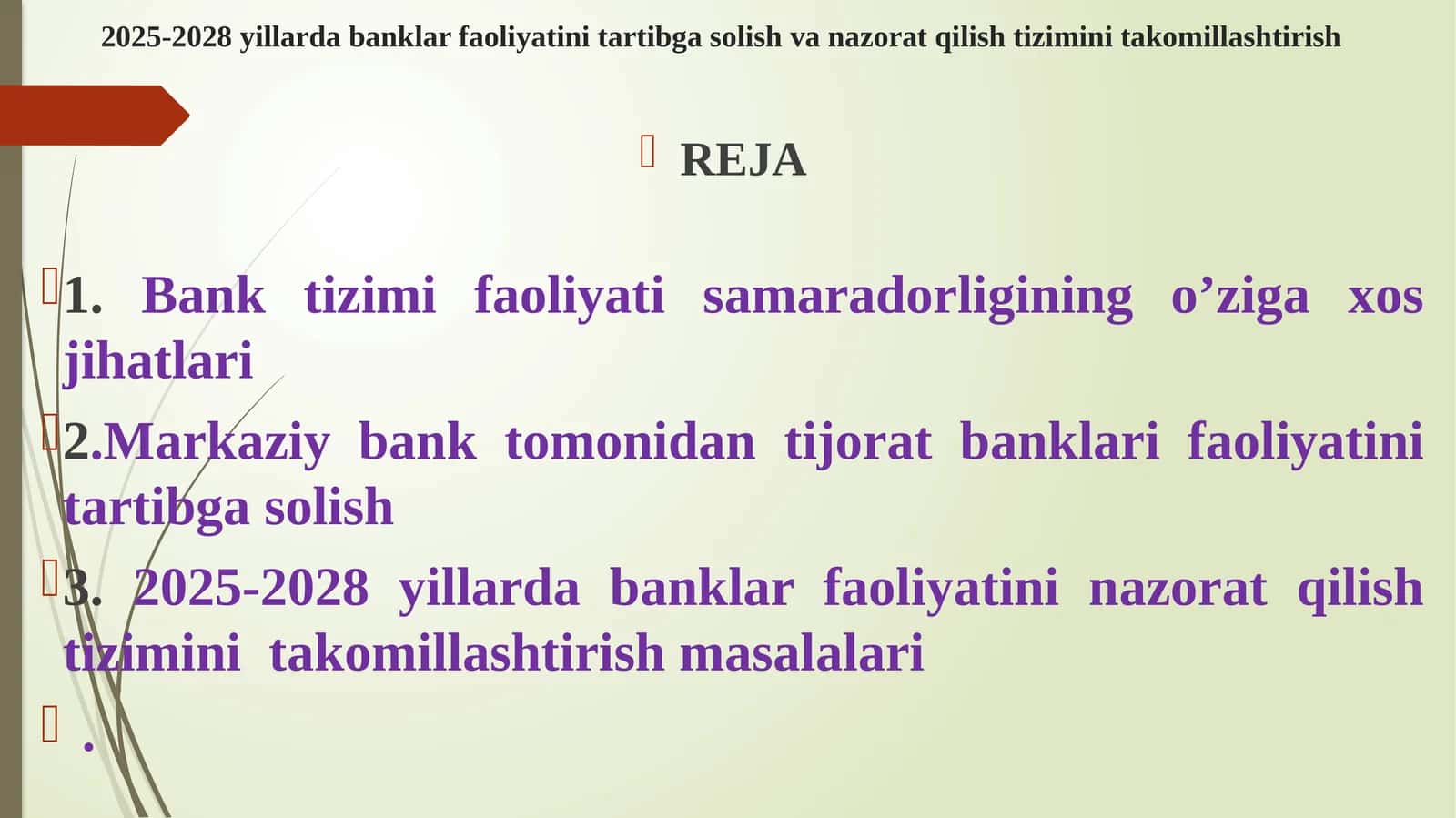 Bank sohasidagi faoliyatini tartibga solish 1