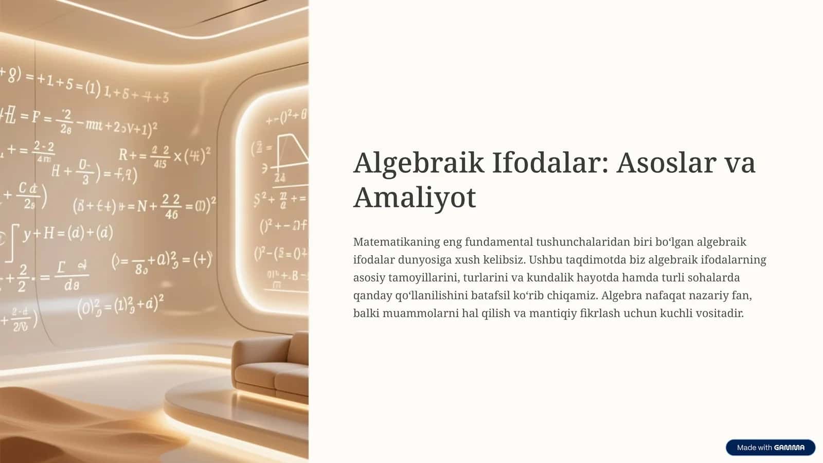 Algebraik Ifodalar: Asoslar va Amaliyot 1