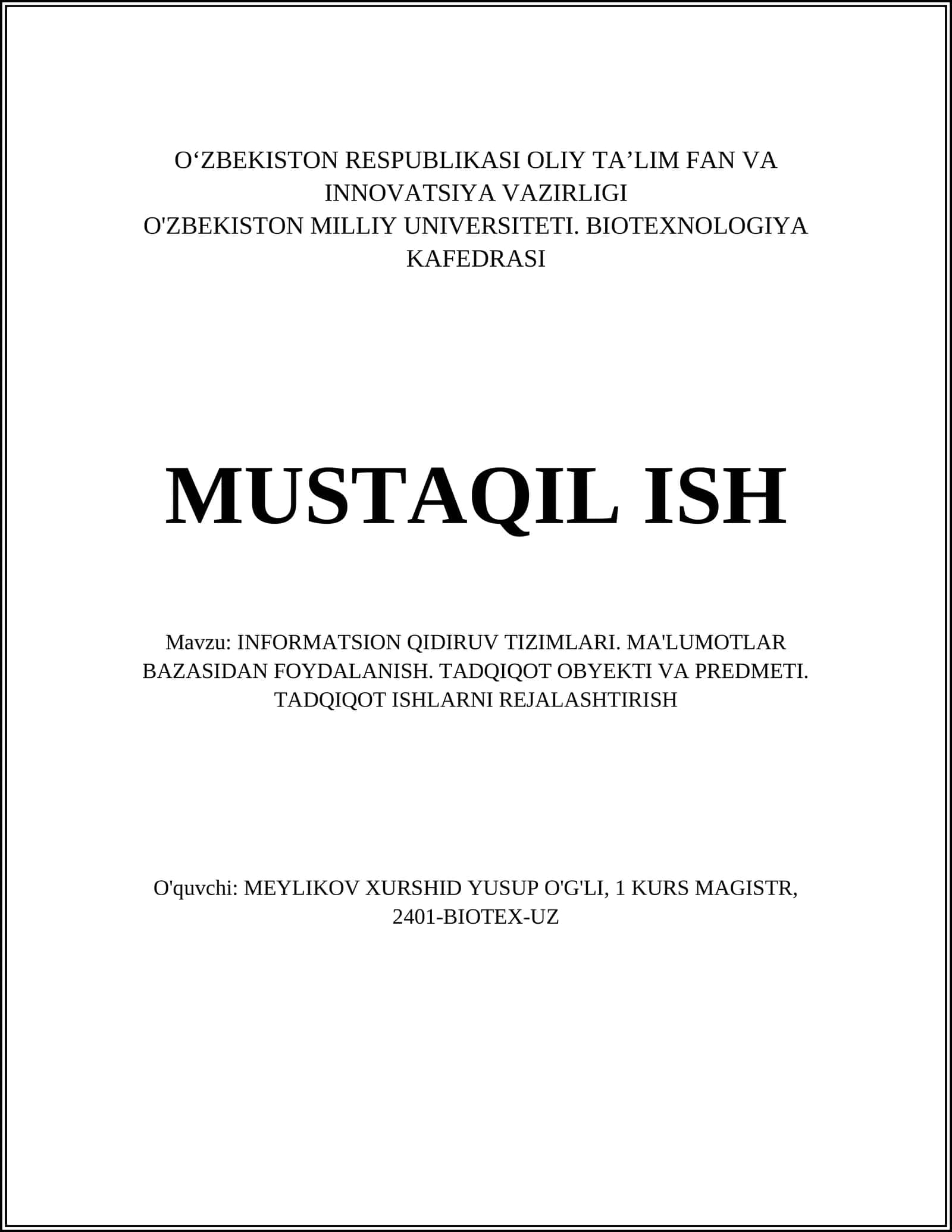 INFORMATSION QIDIRUV TIZIMLARI 1