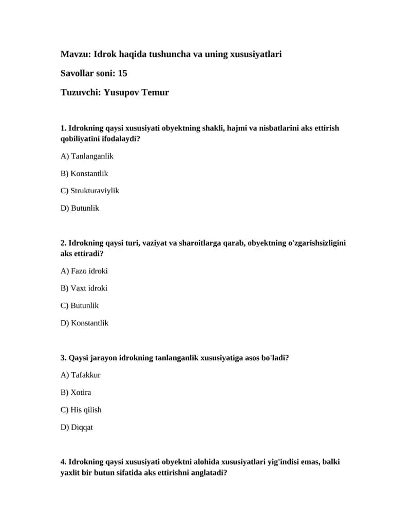 Idrok haqida tushuncha va uning xususiyatlari 1