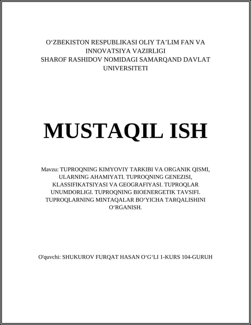 TUPROQNING KIMYOVIY TARKIBI VA ORGANIK QISMI, ULARNING AHAMIYATI 1