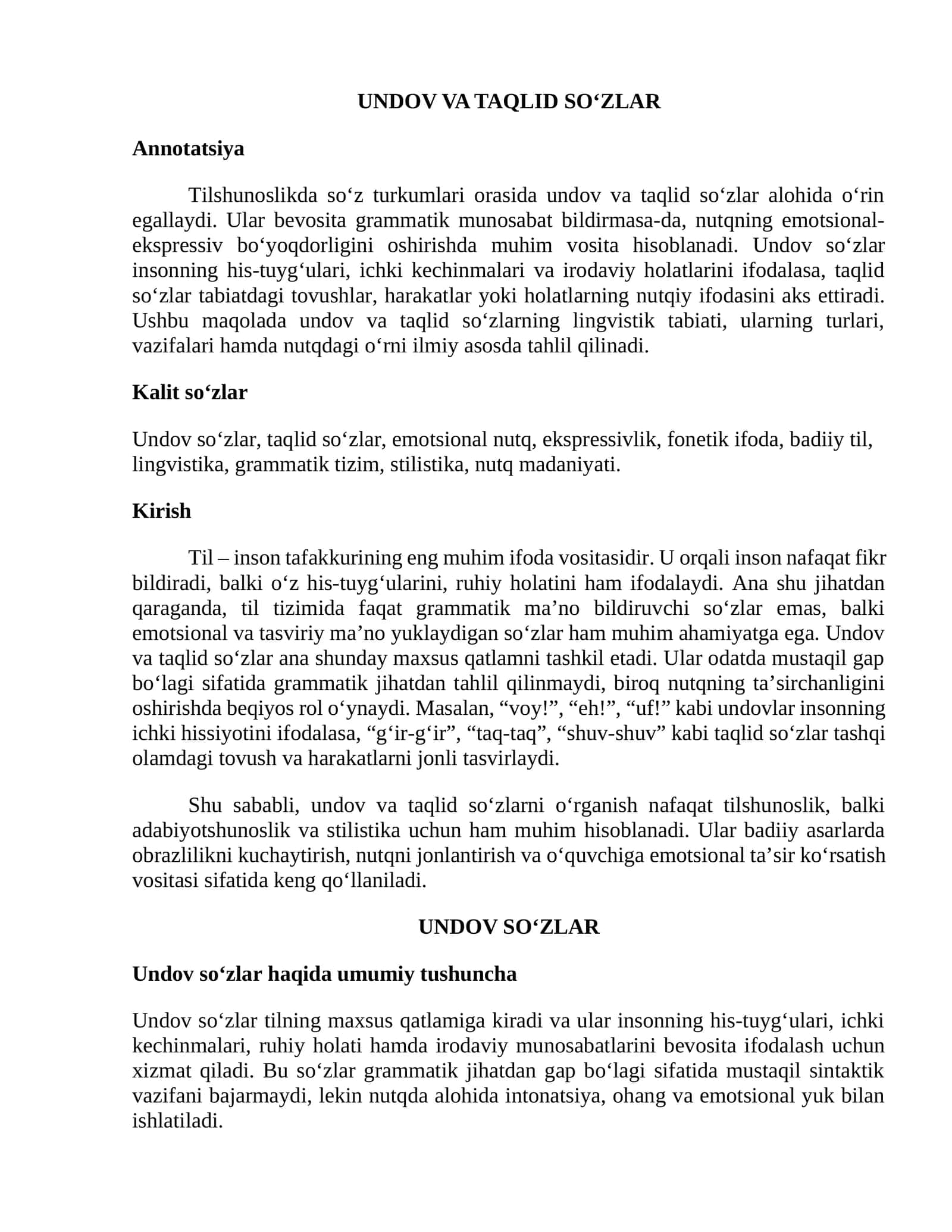 UNDOV VA TAQLID SO‘ZLAR 1