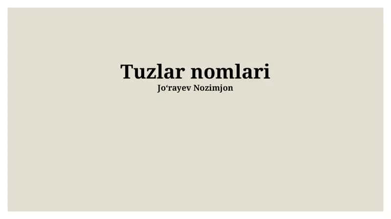 Tuzlar nomlari 1