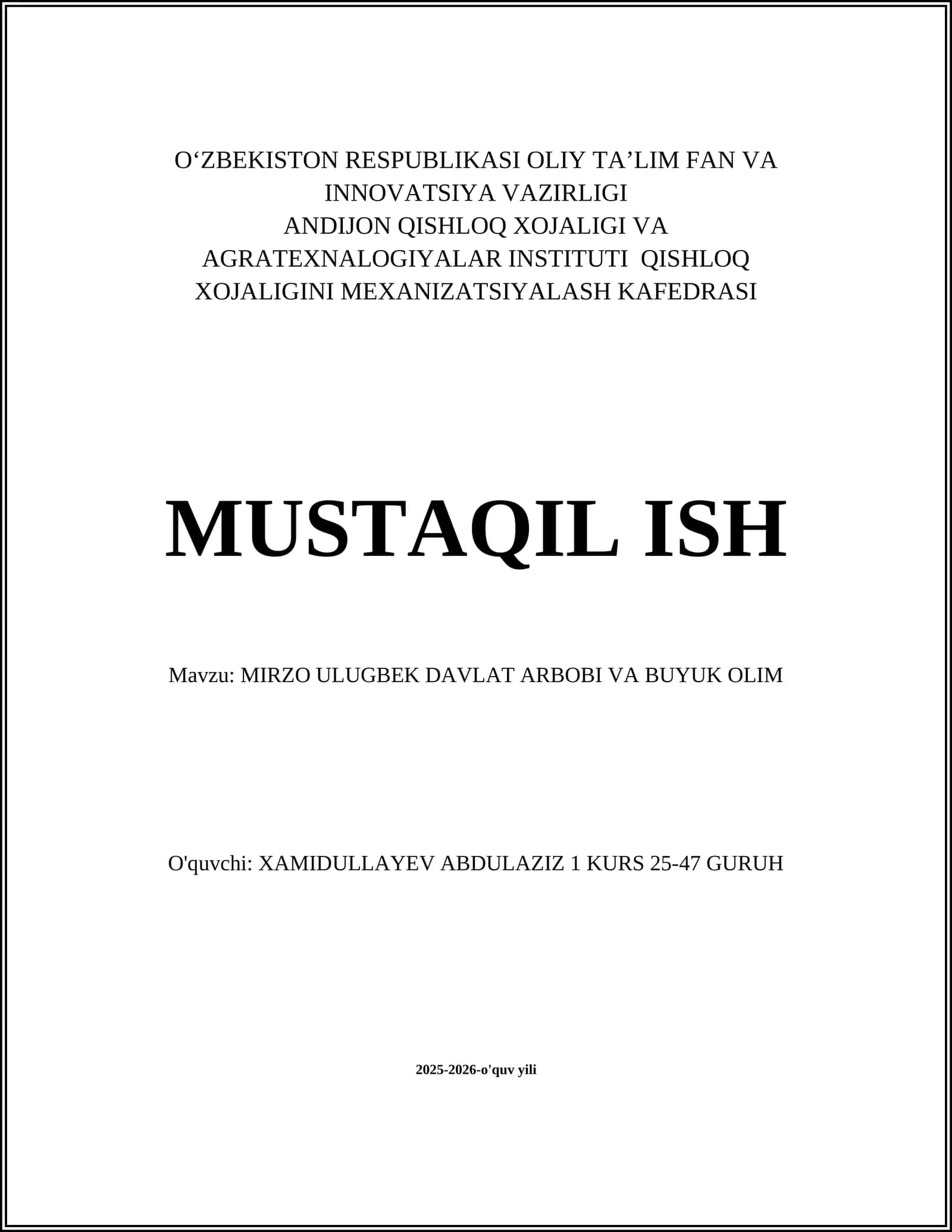 MIRZO ULUGBEK DAVLAT ARBOBI VA BUYUK OLIM 1