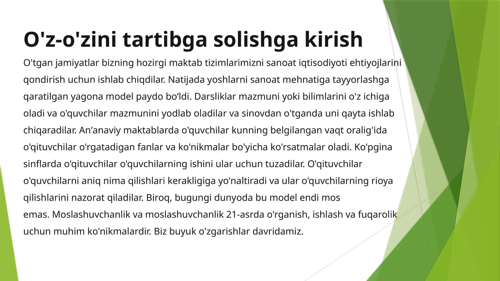 O'z-o'zini tartibga solishga kirish 1