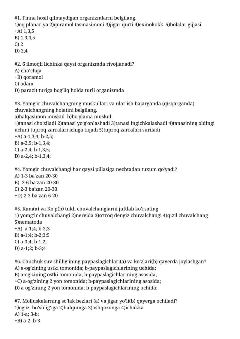 Finna hosil qilmaydigan organizmlarni belgilang 1