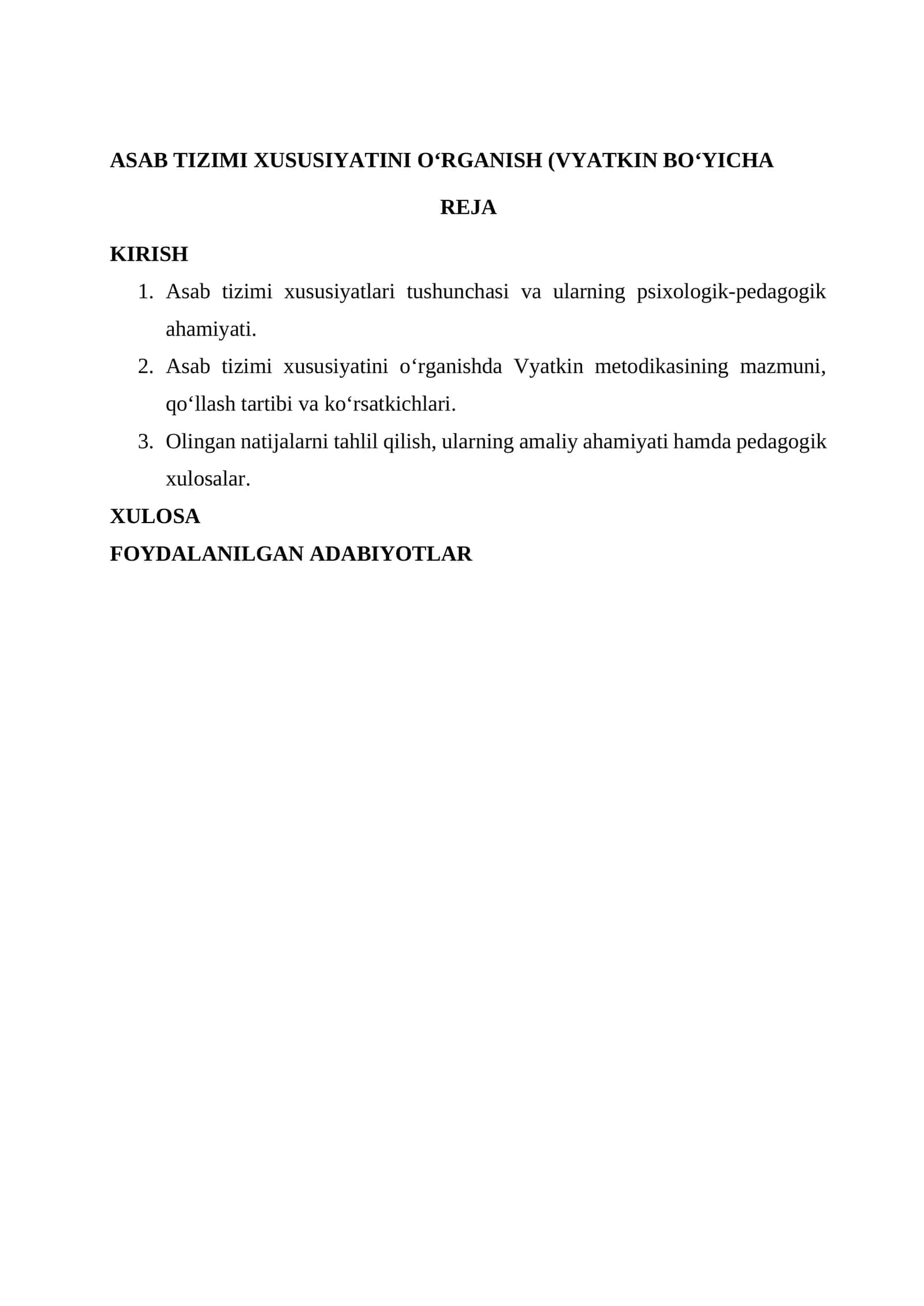 Asab tizimi xususiyatini o‘rganish (Vyatkin bo‘yicha) 1