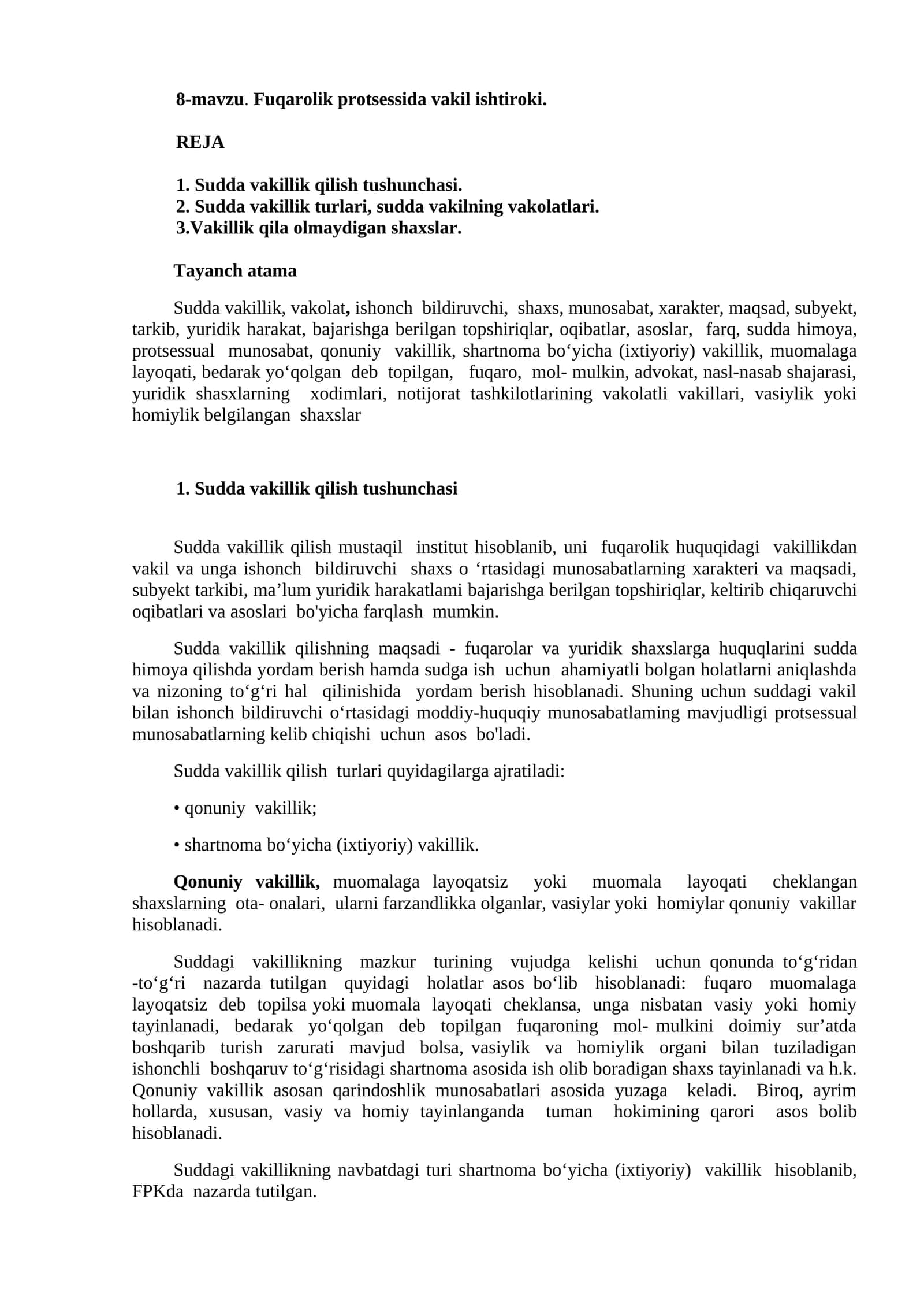 8-mavzu. Fuqarolik protsessida vakil ishtiroki 1