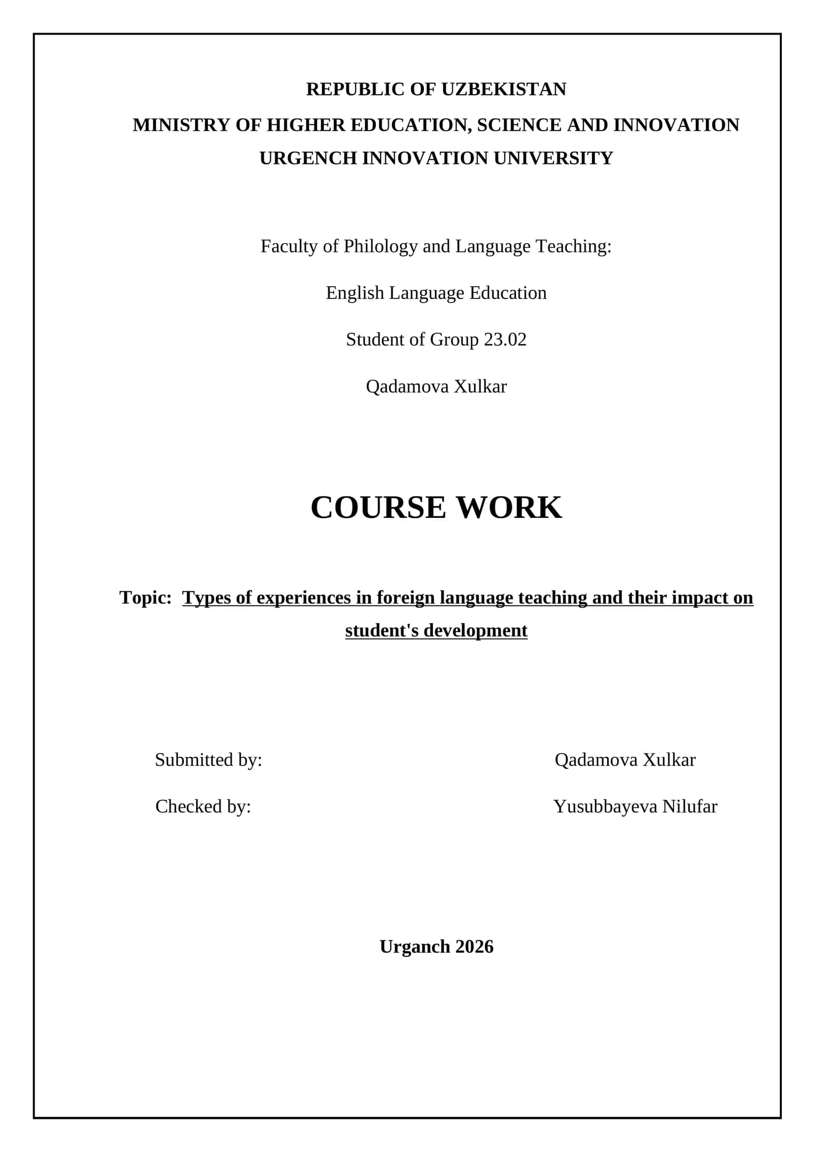 Types of experiences in foreign language teaching and their impact on student's development 1