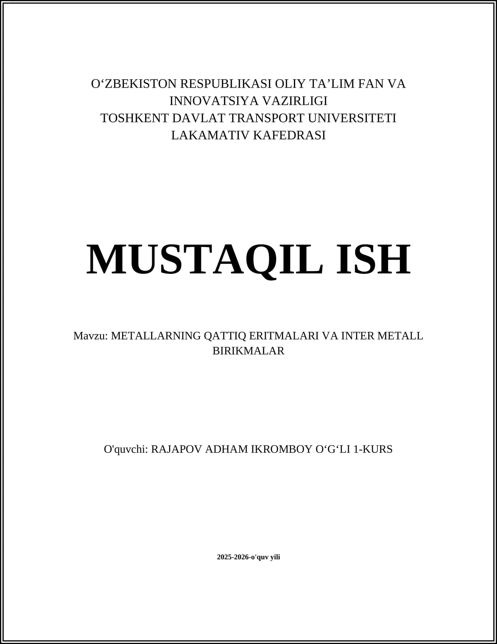 METALLARNING QATTIQ ERITMALARI VA INTER METALL BIRIKMALAR 1
