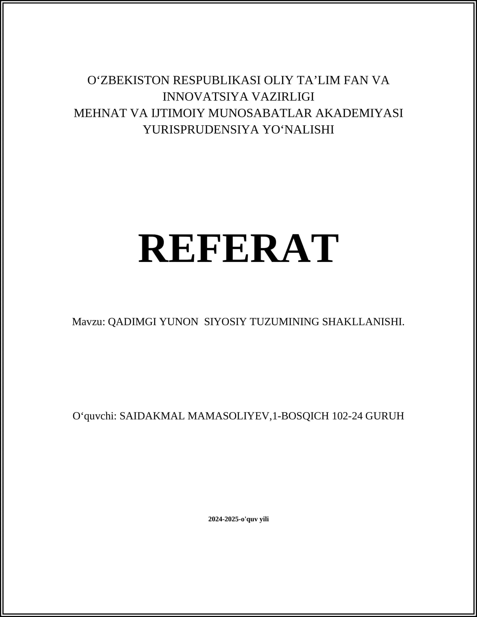 QADIMGI YUNON SIYOSIY TUZUMINING SHAKLLANISHI 1