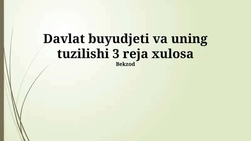 Davlat buyudjeti va uning tuzilishi 3 reja xulosa 1