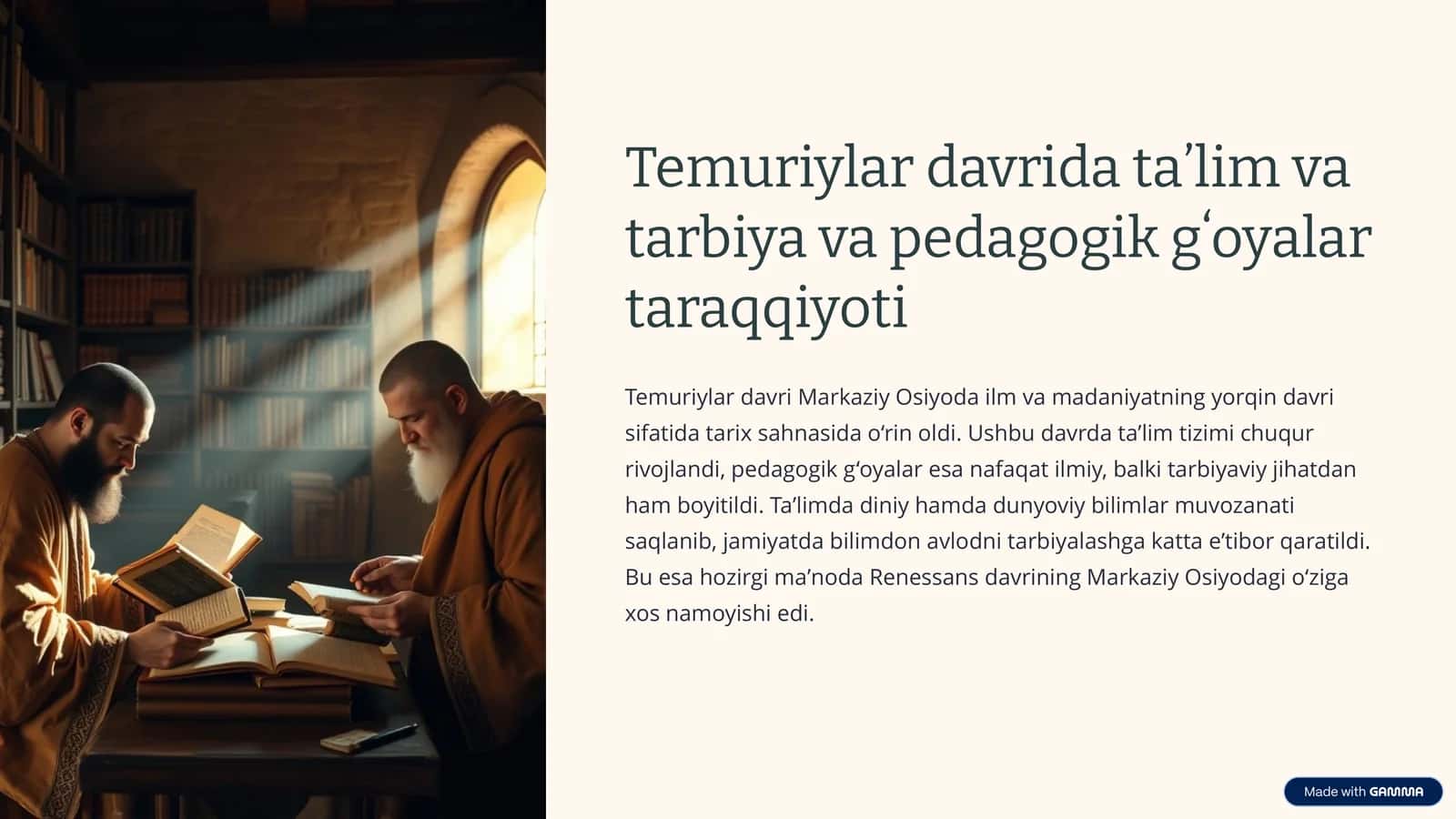 Temuriylar davrida taʼlim va tarbiya va pedagogik gʻoyalar taraqqiyoti 1