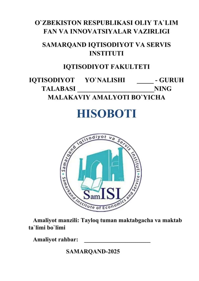 Maktabgacha va maktab ta`limi bo`limida malakaviy amaliyot hisoboti 1