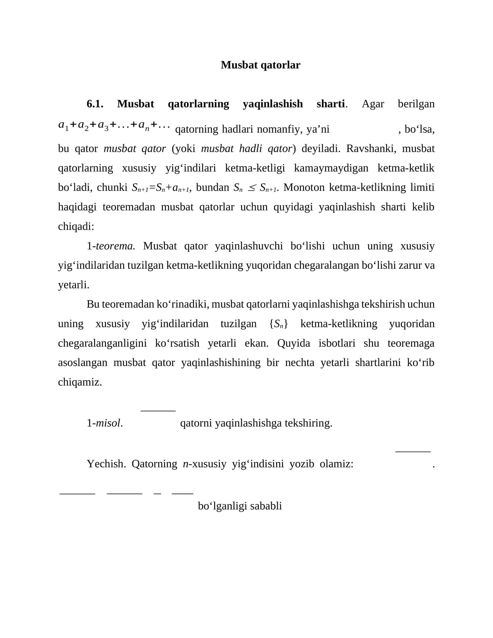 Musbat qatorlar 1