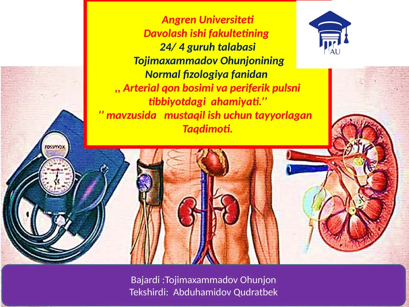 Normal Fizologiya. Arterial Qon Bosimi va Periferik Pulsni Tibbiyotdagi Ahamiyati 1