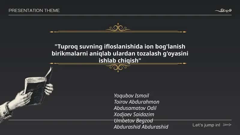 Tuproq suvning ifloslanishida ion bog'lanish birikmalarni aniqlab ulardan tozalash g'oyasini ishlab chiqish 1