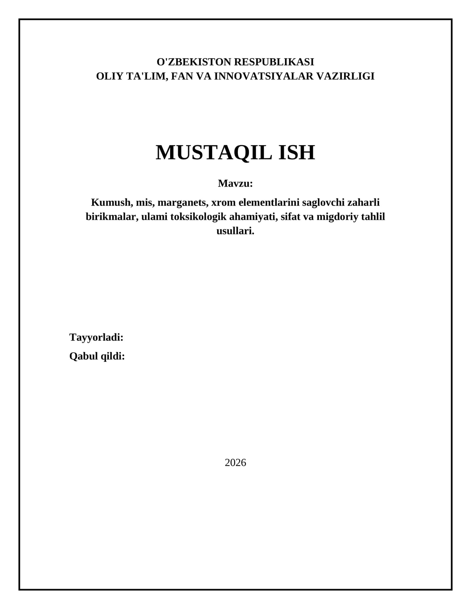 Kumush, mis, marganets, xrom elementlarini saglovchi zaharli birikmalar, ulami toksikologik ahamiyati 1