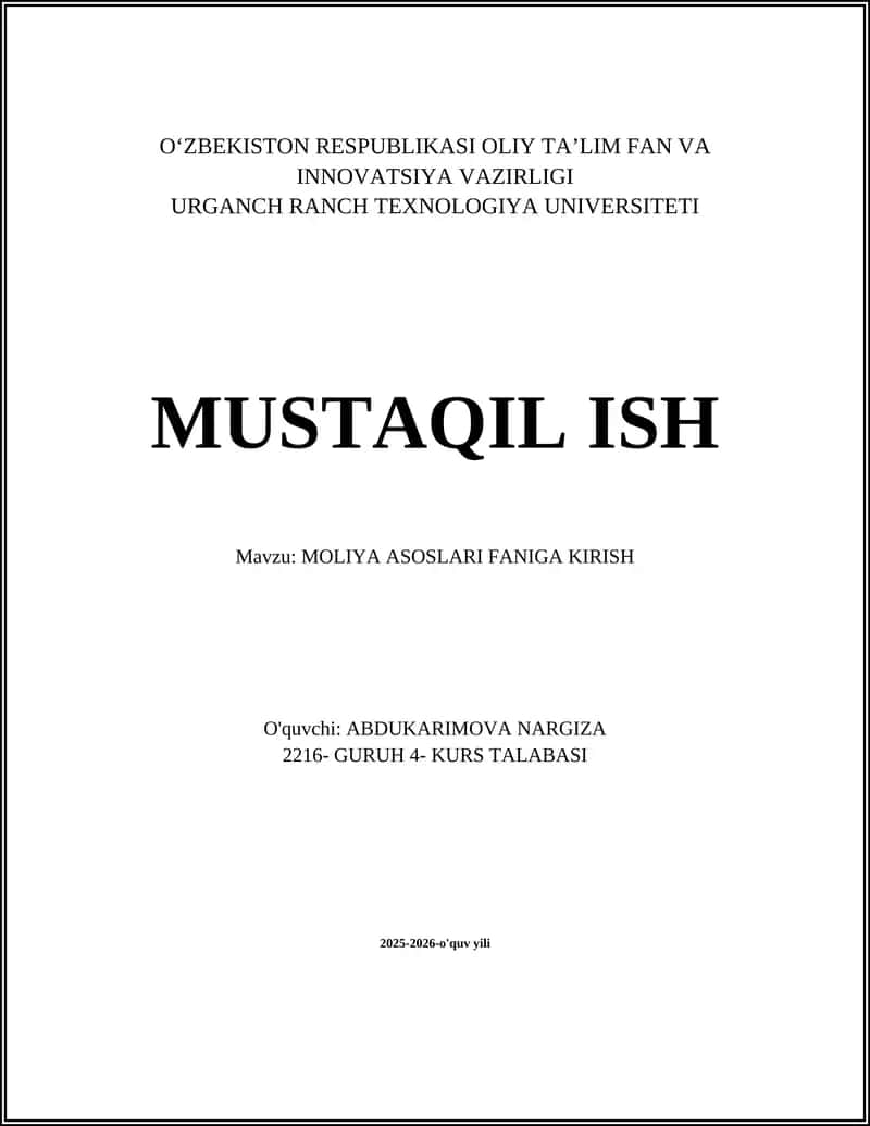 Moliya asoslari faniga kirish 1